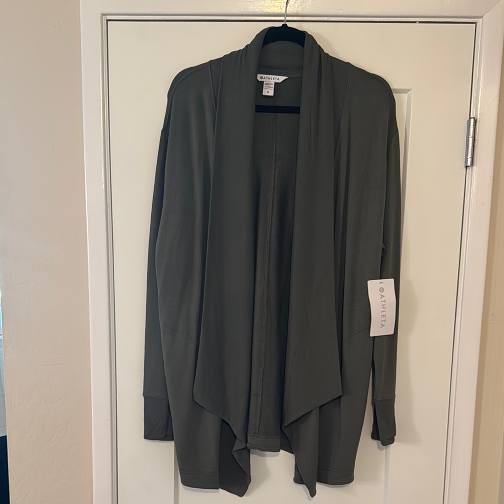 Athleta Green Cardigan Sweater Lightweight Knit